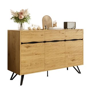 Buffet 3 Portes Aspect Bois Avec Pieds Métalliques – Design Moderne, Grand Espace De Rangement