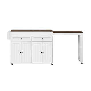 Ilot De Cuisine 180,5x45x92,2cm Avec 2 Tiroirs Et 4 Portes, Extensible, Amovible