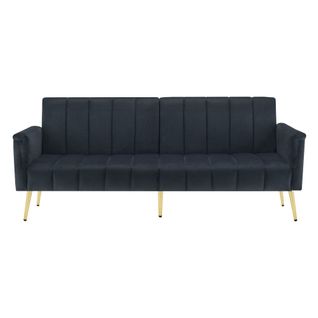 Canapé Convertible En Tissu Velours, Canape 2 Places,avec Fonction Couchage,183x76x75cm,noir