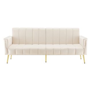 Canapé Convertible En Tissu Velours, Canapé 2 Places,avec Fonction Couchage,183x76x75cm, beige