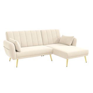 Canapé Convertible En L Avec Couchage Et Rangement,191.5x130x80 Cm Beige