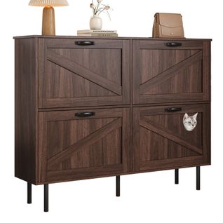 Meuble à Chaussures Avec Étagère Et Pour Chat, Avec 4 Portes, 120×28×92 Cm