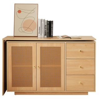Bureau En L-126x40x75 Cm-portes En Rotin-bois