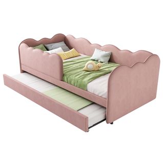 Lit Enfant Gigogne - 90x190cm,  Avec Tiroir -  Velours - Rose
