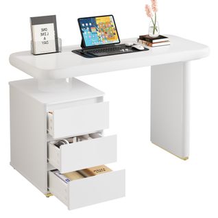 Bureau Moderne Blanc - Design Nuage - 117x50x74cm - 3 Tiroirs - Laqué