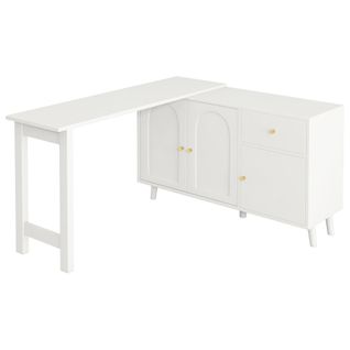 Bureau D'angle En L - Rotation 360° - Blanc - 120x40x74.5 Cm - Panneau De Particules