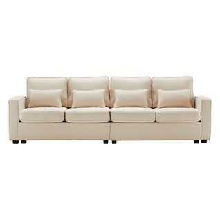 Canapé 4 Places - 264x83x87 Cm - Avec Accoudoirs Et 4 Coussins - Tissu Lin - Beige