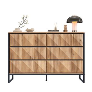 Commode 120x40x80 Cm - Bois - Avec Supports Métalliques Et 6 Tiroirs - Panneau De Particules