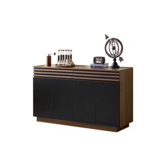 Buffet - Aspect Bois Brun Avec Portes Noires - 2 Tiroirs Et 4 Portes  - 150 X 40 X 85 Cm