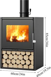 Poêle à Bois - Fonte Poêle Multi-combustibles - Cheminée Éco-conception - 60 X 49 X 85 Cm