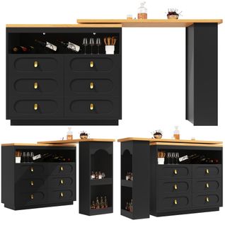 Table De Bar Extensible 137-203x39x90 Cm - Avec Pivotement à 360° Et Rangement - Noir