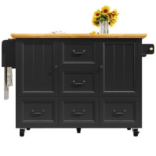 Îlot De Cuisine 120x73(45)x93cm - Avec Plateau De Table Pliable - Noir