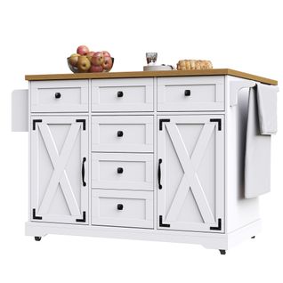 Îlot De Cuisine 147x70(44)x9 Cm - Avec Plateau De Table Pliable - Blanc