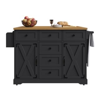 Îlot De Cuisine 147x70(44)x93cm - Avec Plateau De Table Pliable - Noir