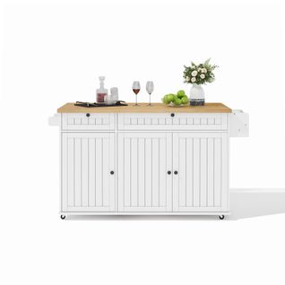 Îlot De Cuisine 137x70x89.5cm - Avec Plateau De Table Pliable - Blanc