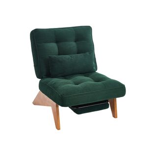 Chaise Moderne Réglable En Tissu - Avec Pouf Et Pieds En Bois - Velours Côtelé - Vert