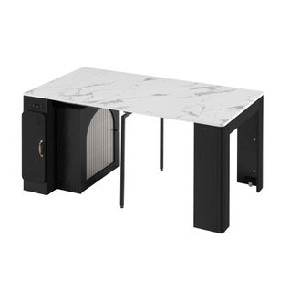 Îlot De Cuisine Sur Roulettes - Table à Manger Extensible - Avec Plateau Amovible - Noir