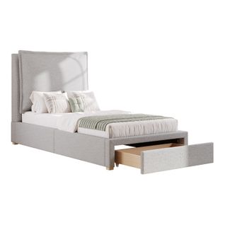 Lit Simple Enfant 90X200Cm -  Avec Sommier à Lattes - Tête De Lit Et Grand Espace De Rangement-gris