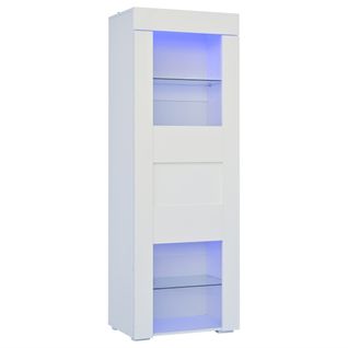 Vitrine Blanche Brillante Avec Éclairage LED, 2 Étagères En Verre, Armoire Haute, 60X40X170Cm