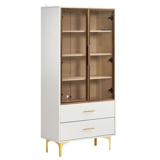 Élégante Vitrine En Verre à Deux Portes Avec Éclairage LED, Étagères Amovibles, 70 X 35 X 150 Cm