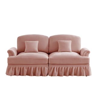 Canapé 2 Places Élégant En Tissu Chenille, Jupe Amovible – Style Classique et Moderne – Rose