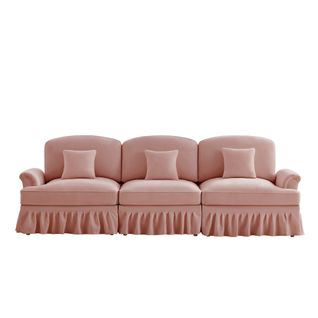 Canapé 3 Places Élégant En Tissu Chenille, Jupe Amovible – Style Classique et Moderne –rose