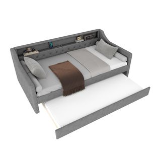 Lit Enfant Gigogne - 90x200cm - Avec Éclairage LED, Prise USB-mdf- Gris