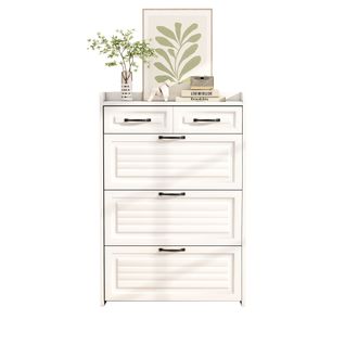 Meuble à Chaussures Avec 3 Portes Basculantes Et 2 Tiroirs – Design Blanc Moderne – 80×23,5×131 Cm