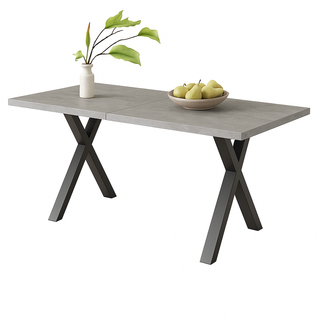 Table à Manger 140x80 Cm Effet Béton, Pieds Croisés Métal Noir, Style Industriel