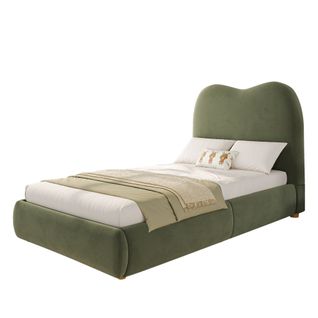 Lit Enfant 90x200 Velours Avec Sommier + Coffre Rangement Hydraulique, Tête De Lit Rembourrée,vert