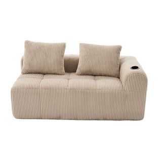 Canapé 2 Places En Velours Côtelé 158 Cm, Coussins Doux, Poches Latérales, Porte-gobelets,kaki