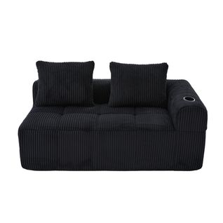 Canapé 2 Places En Velours Côtelé 158 Cm, Coussins Doux, Poches Latérales, Porte-gobelets,noir