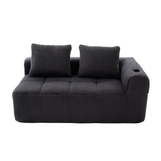 Canapé 2 Places En Velours Côtelé 158 Cm, Coussins Doux, Poches Latérales, Porte-gobelets,gris Foncé