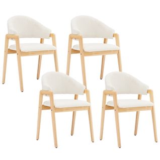 Lot De 4 Chaises Teddy Blanches, Velours Respirant, Pieds Bois D’hévéa 57.5x54.5x82.5