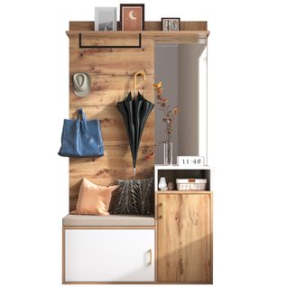 Vestiaire D’entrée 105x40x190,5 Avec Miroir, Banc, Meuble à Chaussures 9-12 Paires, Blanc/bois