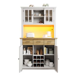 Buffet Cuisine Haut Avec LED, Vitrine Rangement, 106x40x179.5 Cm,blanc