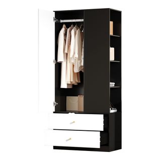 Armoire Miroir 80x180 Cm , Penderie 1 Porte, 2 Tiroirs, 4 Étagères