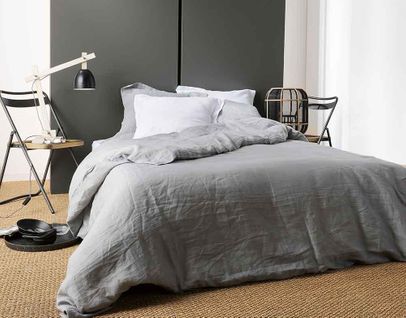 Housse De Couette Unie En Lin - 240x220 Cm - Gris Clair