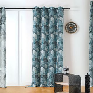 Rideau Imprimé Feuilles De Ginko - 135x240 Cm - Bleu