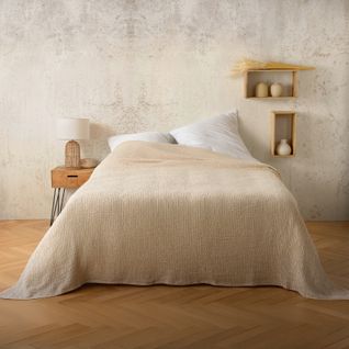 Plaid Ou Couvre Lit 100% Coton Nid D’abeille - 125x150 Cm - Beige