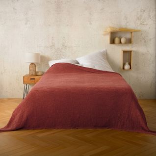 Plaid Ou Couvre Lit 100% Coton Nid D’abeille - 125x150 Cm - Terracotta