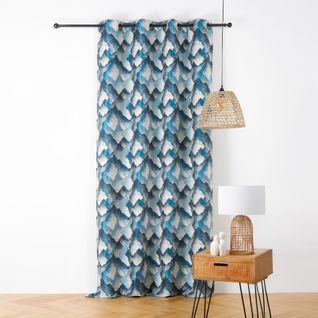 Rideau Jacquard à Oeillets Motif Minéral - 145x240 Cm - Bleu