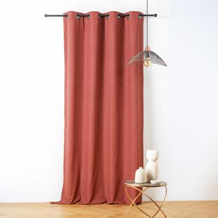 Voilage En Polylin - Effet Naturel à Oeillets - 135x240 Cm - Brique