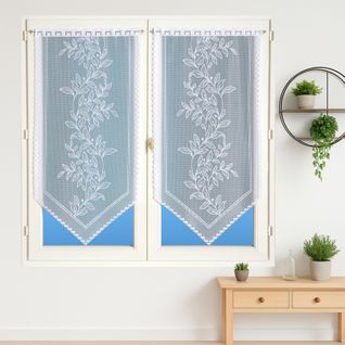 Paire De Vitrages Base Découpée Dentelle Feuillage - 60x120 Cm - Blanc