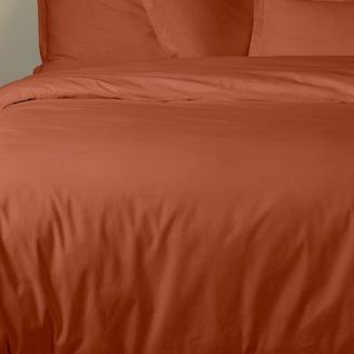 Housse De Couette 220x240 Cm + 2 Taies 100% Percale De Coton 80 Fils Terracotta