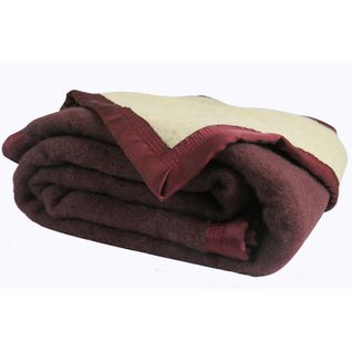 Couverture Pure Laine Vierge 600g/m2 Bicolore - 240x220 Cm - Prune