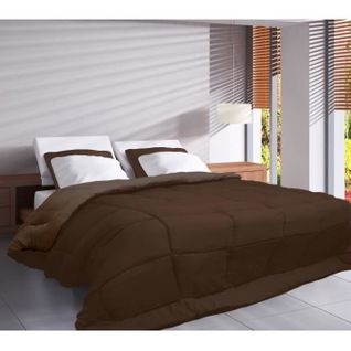 Calgary Couette Chaude Microfibre 400 G/m² - Choco Et Moka - 240 X 260 Cm