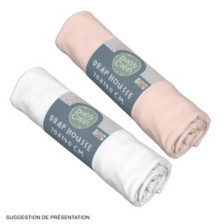 Lot De 2 Draps Housse En Coton 70x140 Cm - Blanc + Rose