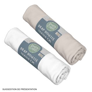 Lot De 2 Draps Housse En Coton 70x140 Cm - Blanc + Taupe