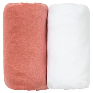 Lot De 2 Draps Housse Unis 70x140 Cm - Terracota + Blanc